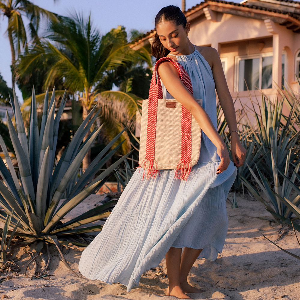 Bolsa tejida casual con asas largas