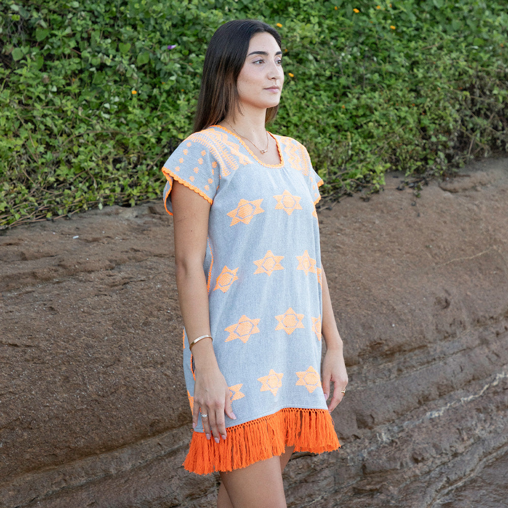 Huipil mexicano tres cuartos con barbas